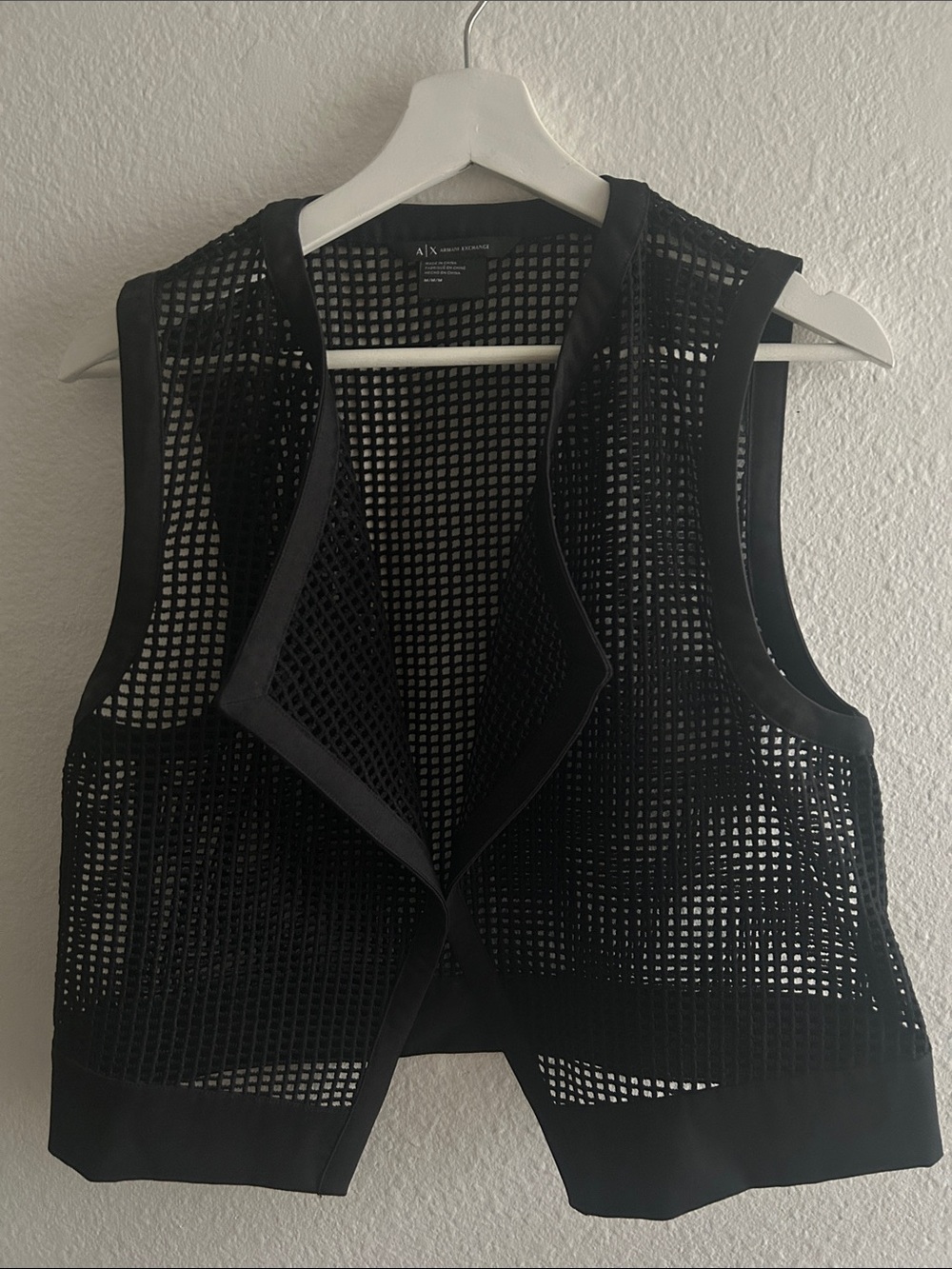 A/X Armani Exchange Black Mesh Open-Front Vest